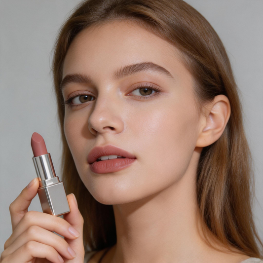 Velvet Matte Nude Lipstick in Sleek Silver Case