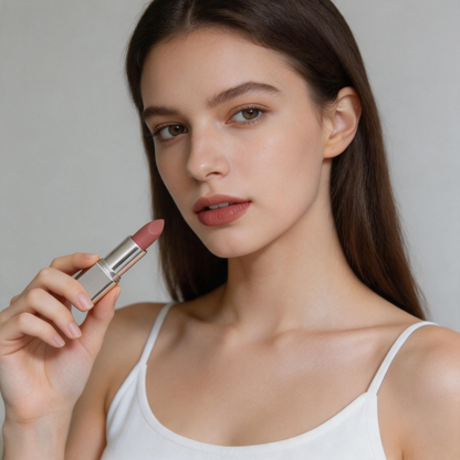 Velvet Matte Nude Lipstick in Sleek Silver Case