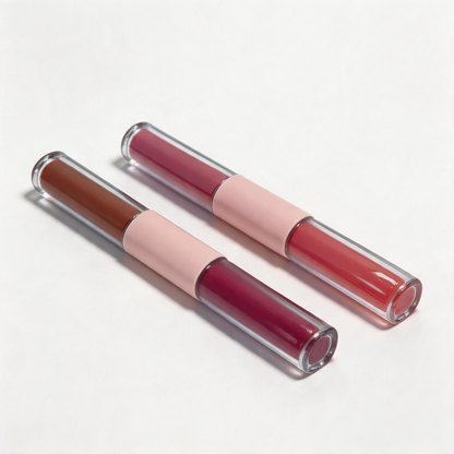 Dual-Ended Liquid Lipstick & Glassy Lip Gloss Duo in Pastel Pink Case