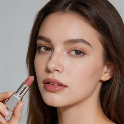 Velvet Matte Nude Lipstick in Sleek Silver Case