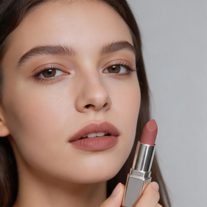 Velvet Matte Nude Lipstick in Sleek Silver Case