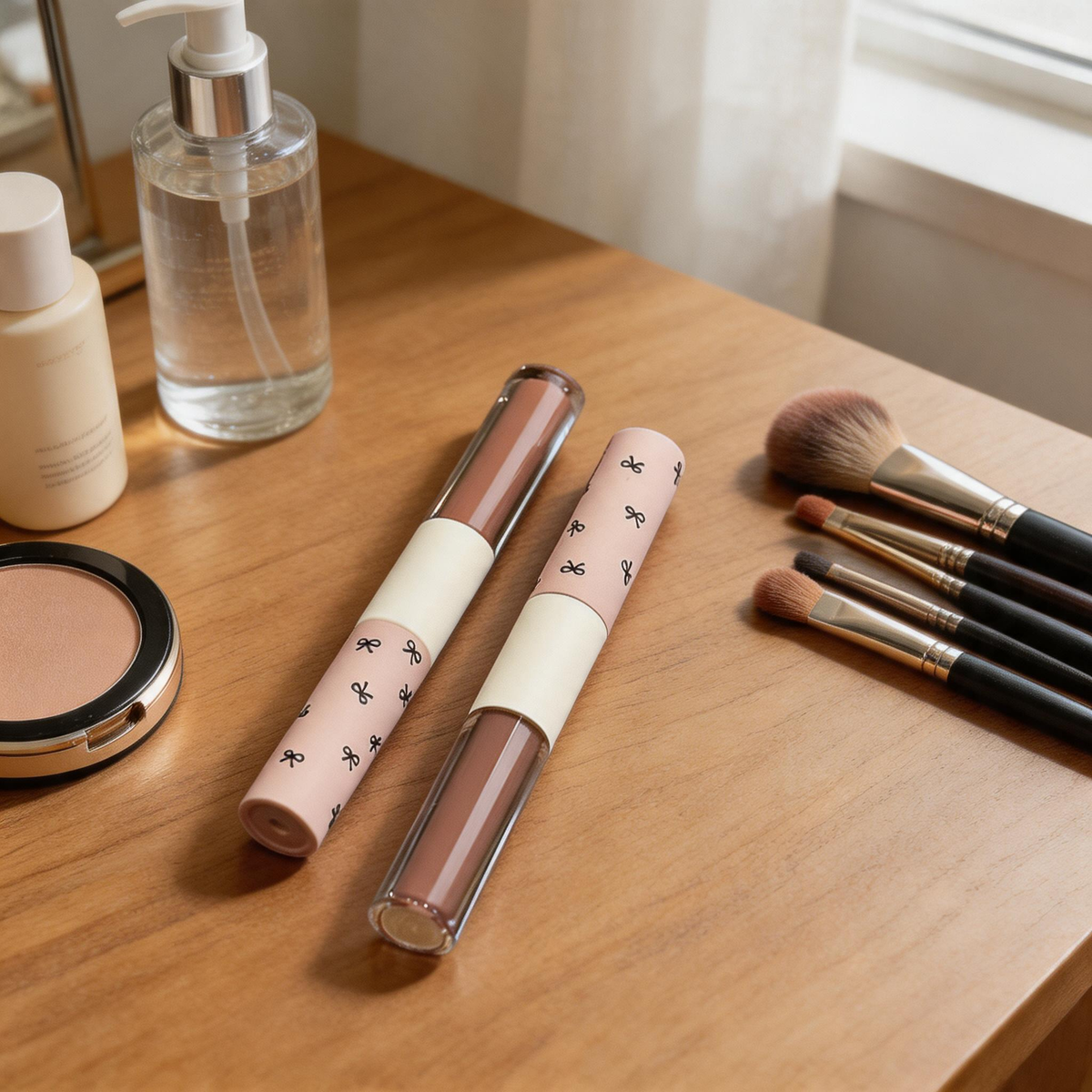 Dual-Ended Liquid Lipstick & Lip Gloss Duo in Cute Bow Case