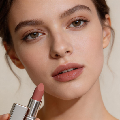 Velvet Matte Nude Lipstick in Sleek Silver Case