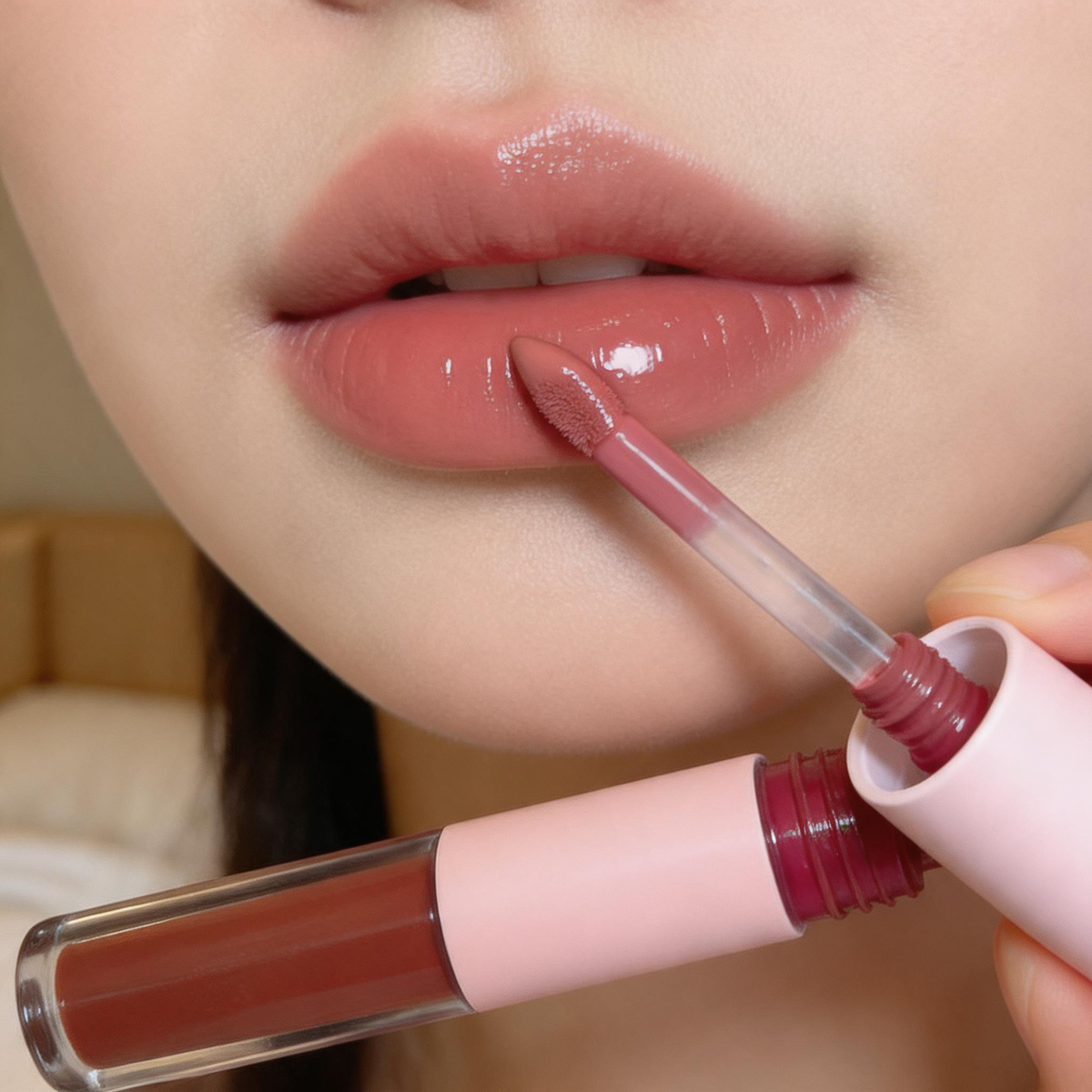 Dual-Ended Liquid Lipstick & Glassy Lip Gloss Duo in Pastel Pink Case