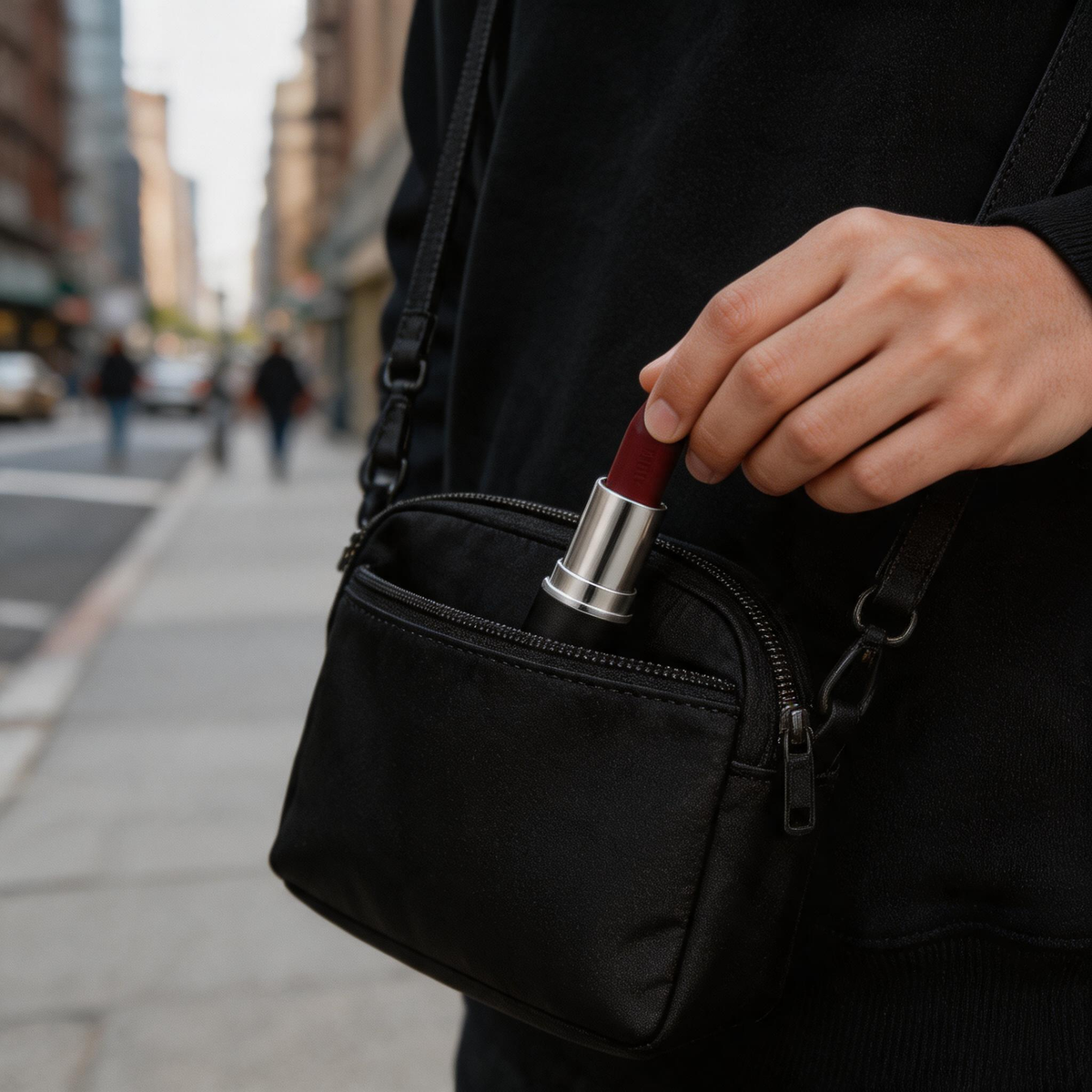 Velvet Matte Long-Lasting Lipstick in Classic Black Bullet Tube